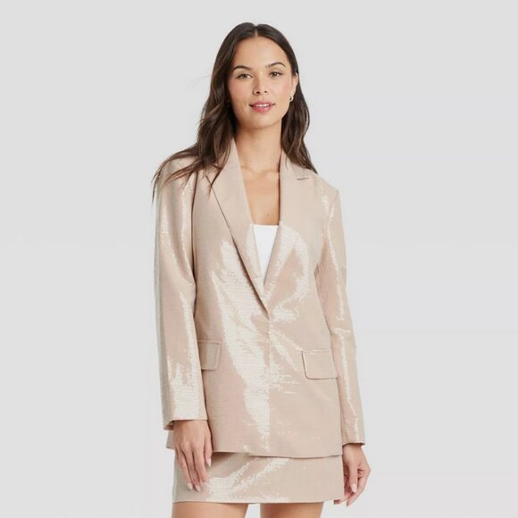 Women's Sequin Blazer - A New Day Tan S - Picture 5 of 6